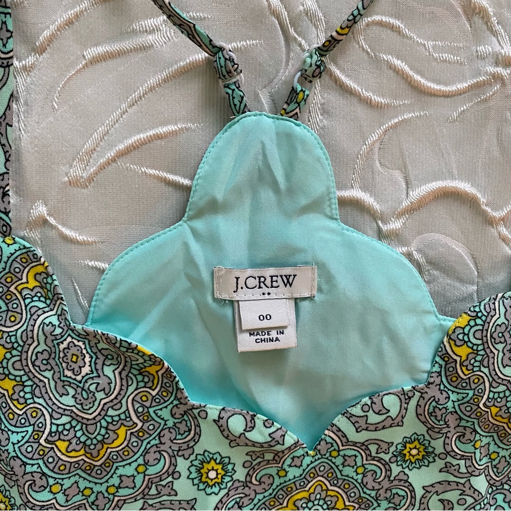 J Crew Factory Blue Paisley Print Scalloped Racerback Camisole Size 00 - Picture 7 of 8